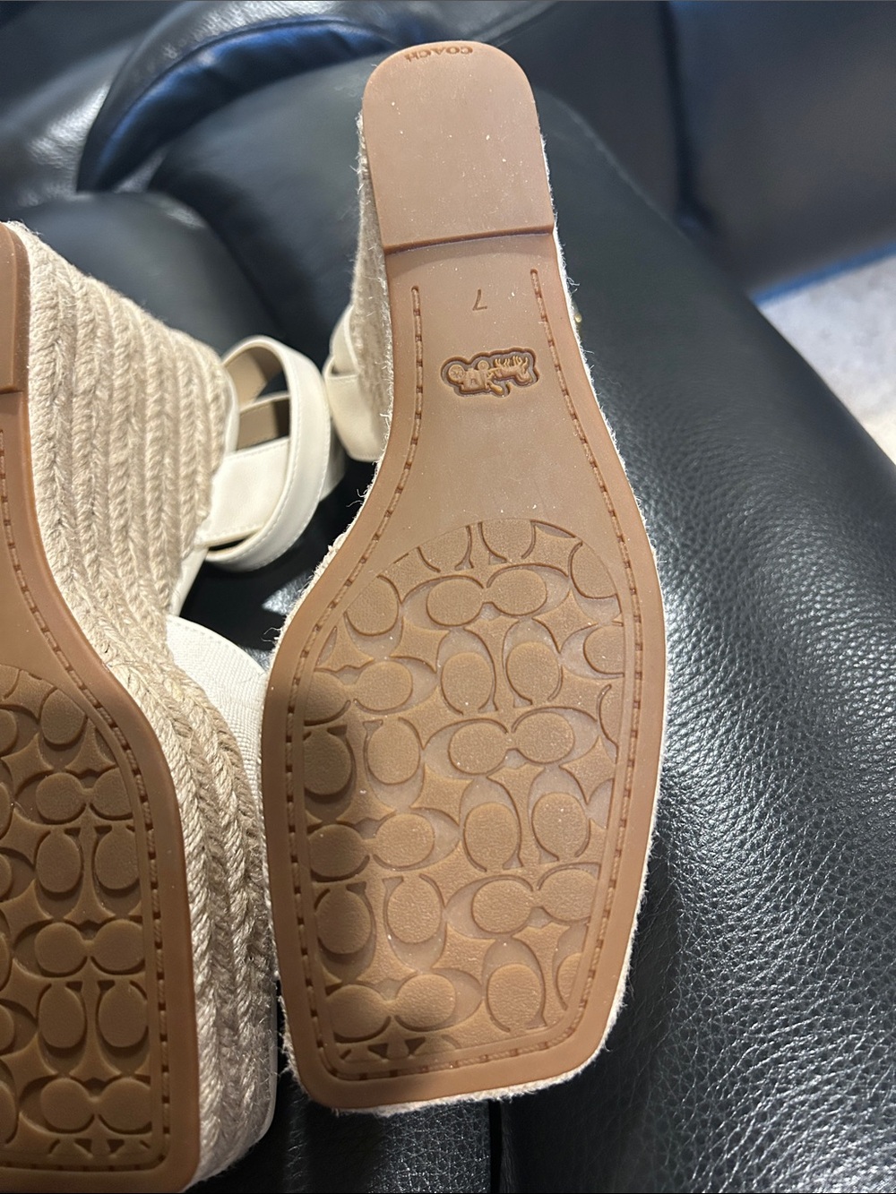 Coach Cream Espadrille Wedge Sandals with Ankle Strap - Picture 8 of 9
